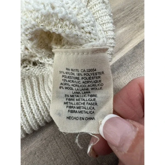 Anthropologie Kachel Shimmer Crochet Short Sleeve Sweater Size Small Offwhite - Picture 8 of 11